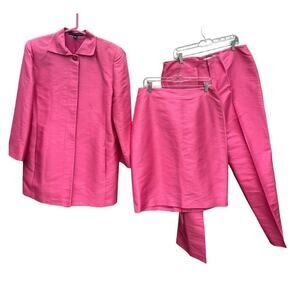 Linda Allard Ellen Tracy Pink 100% Silk 5-Piece Skirt/Pant Suit Set